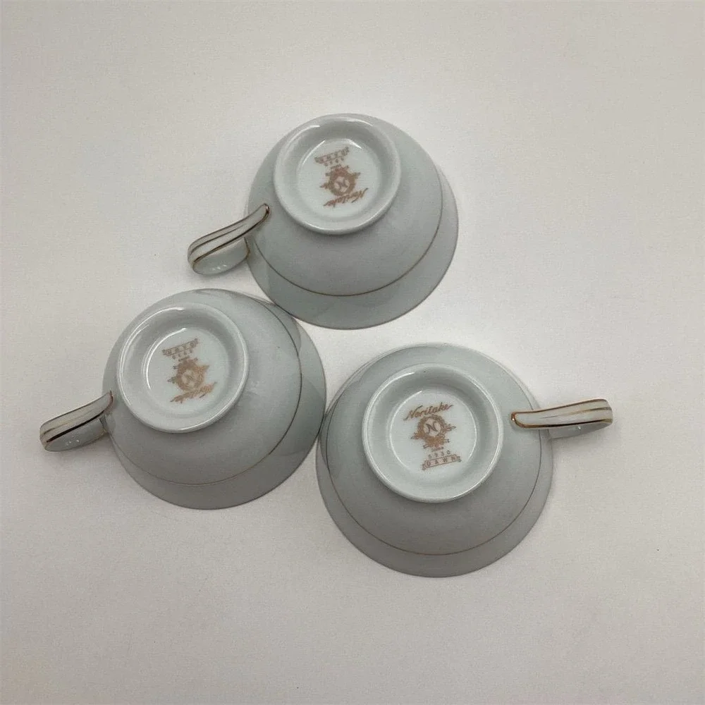 Noritake Dawn 5930 Vintage Tea Cups Set of 3 White Porcelain‎ Japan